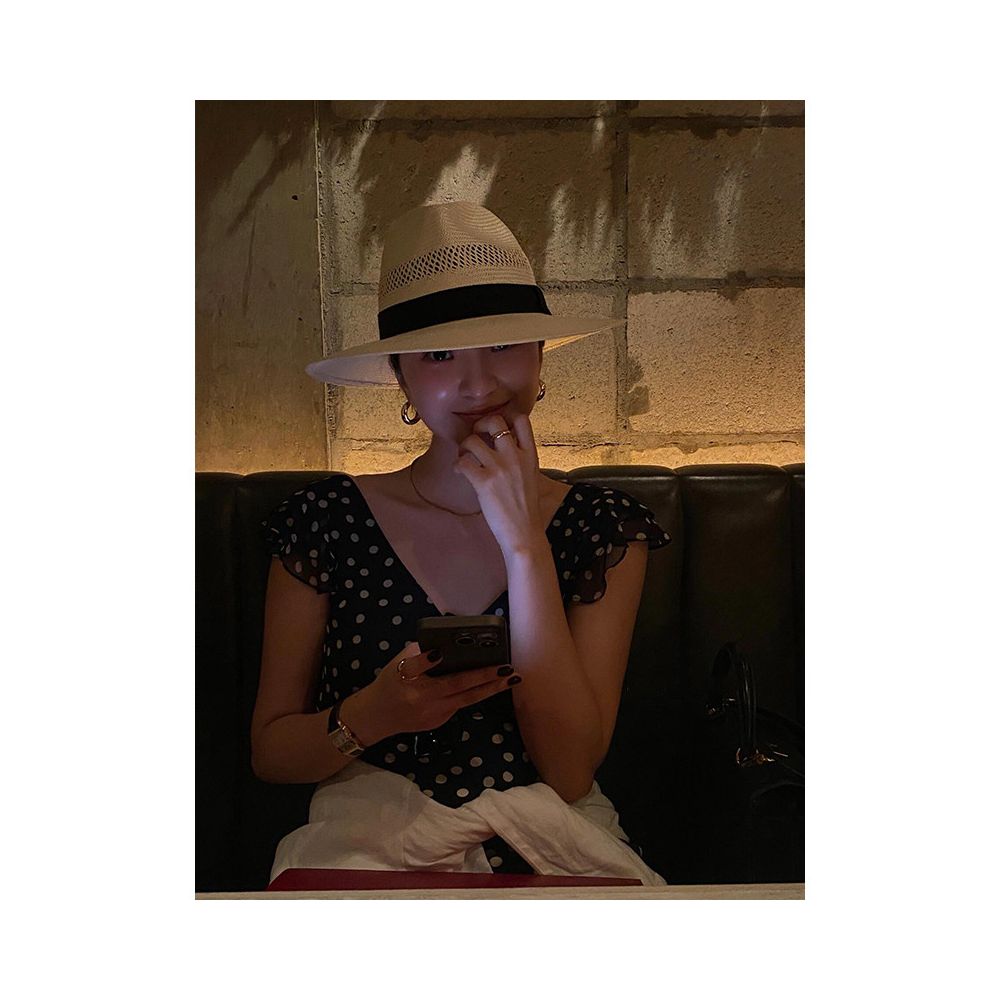 French style minimalist chic dress new summer style ruffled waist cinching V neck polka dot sleeveless maxi dress image 3