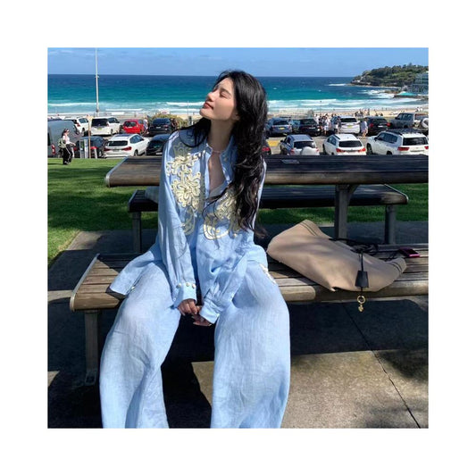 ASAYA6705 – Azure Coast Embroidered Set 🌊🩵