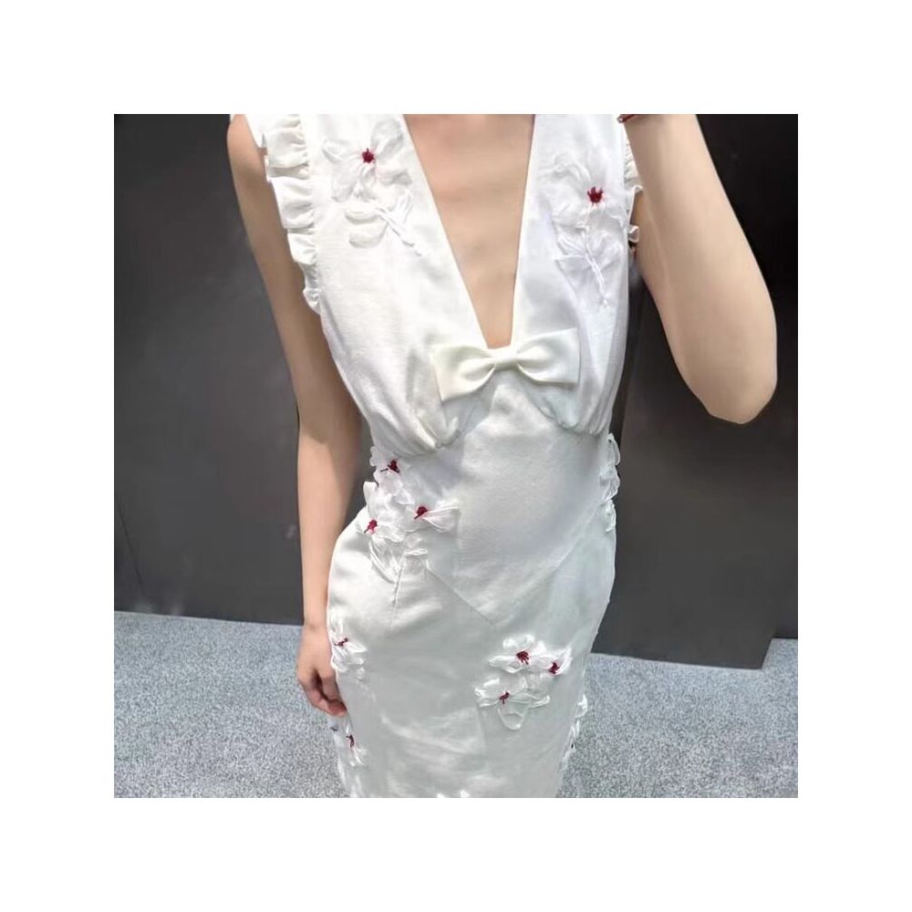 TE shushu fashion temperament pure handmade new Chinese embroidery three dimensional flower decoration waist slimming dress image 5