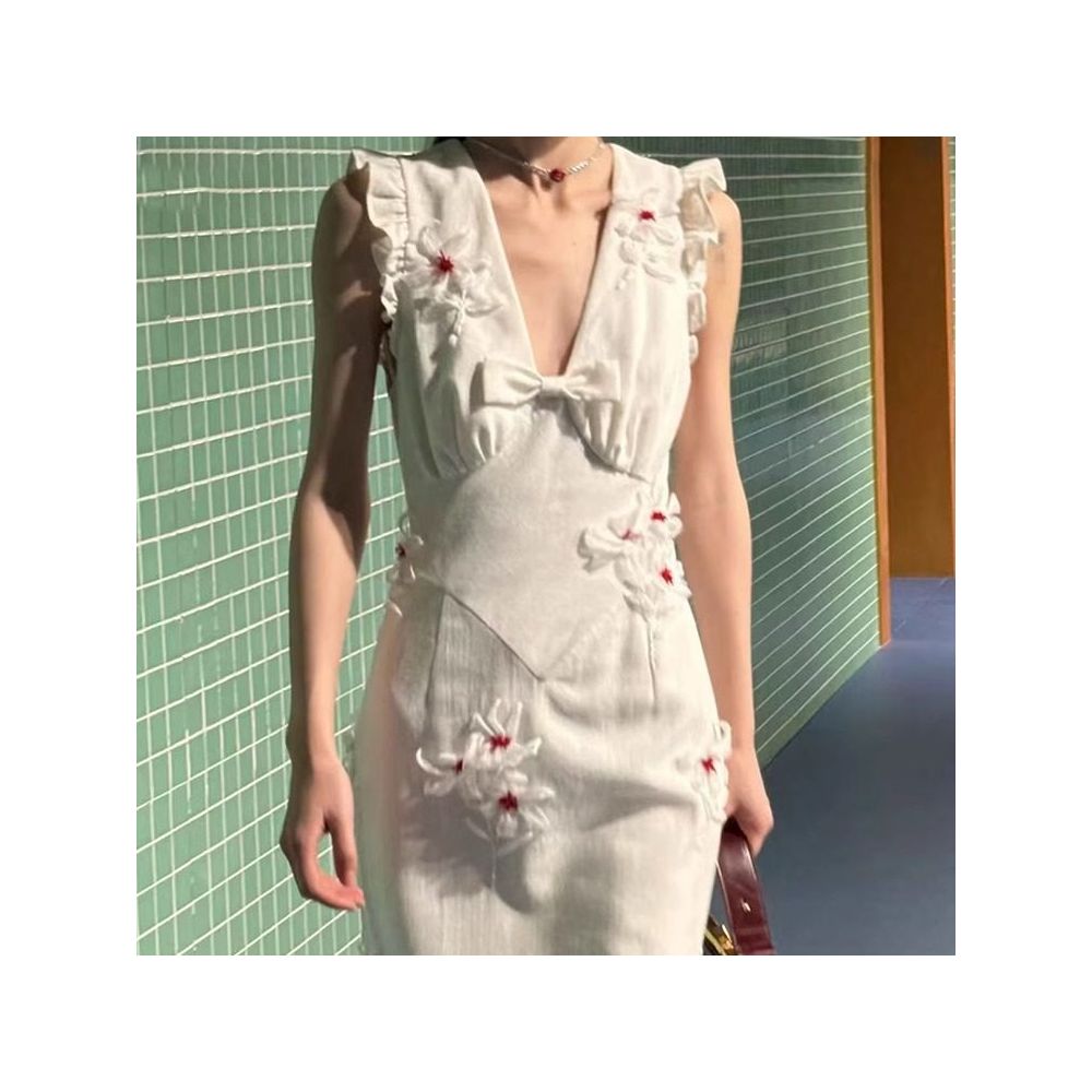 TE shushu fashion temperament pure handmade new Chinese embroidery three dimensional flower decoration waist slimming dress image 0