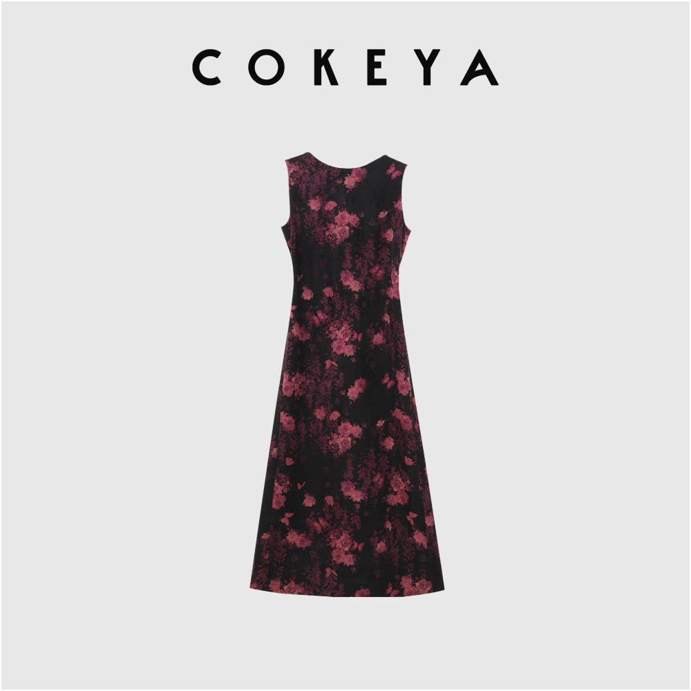 ASAYA6713 – Midnight Bloom Silk Dress 🌙🌺