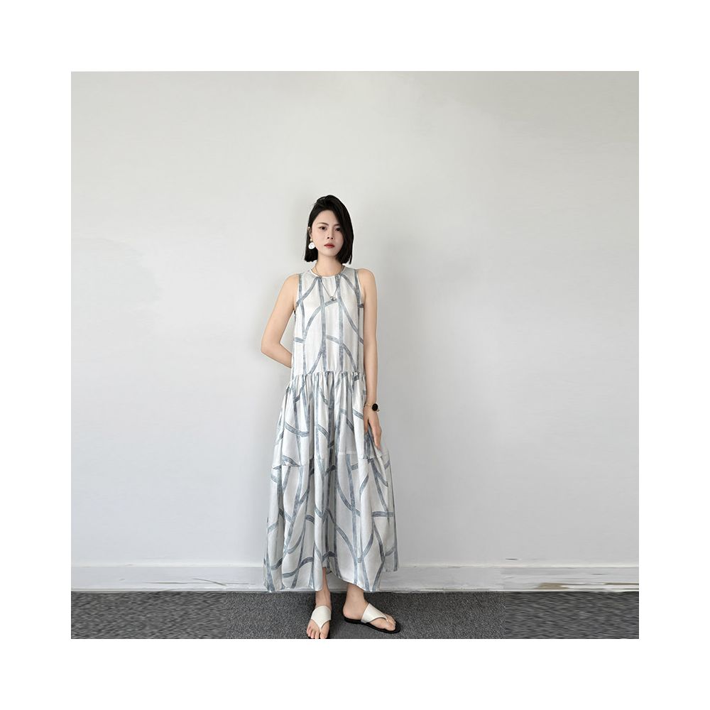 Summer new designer pattern silk design sense irregular branch line vest dress for women image 5