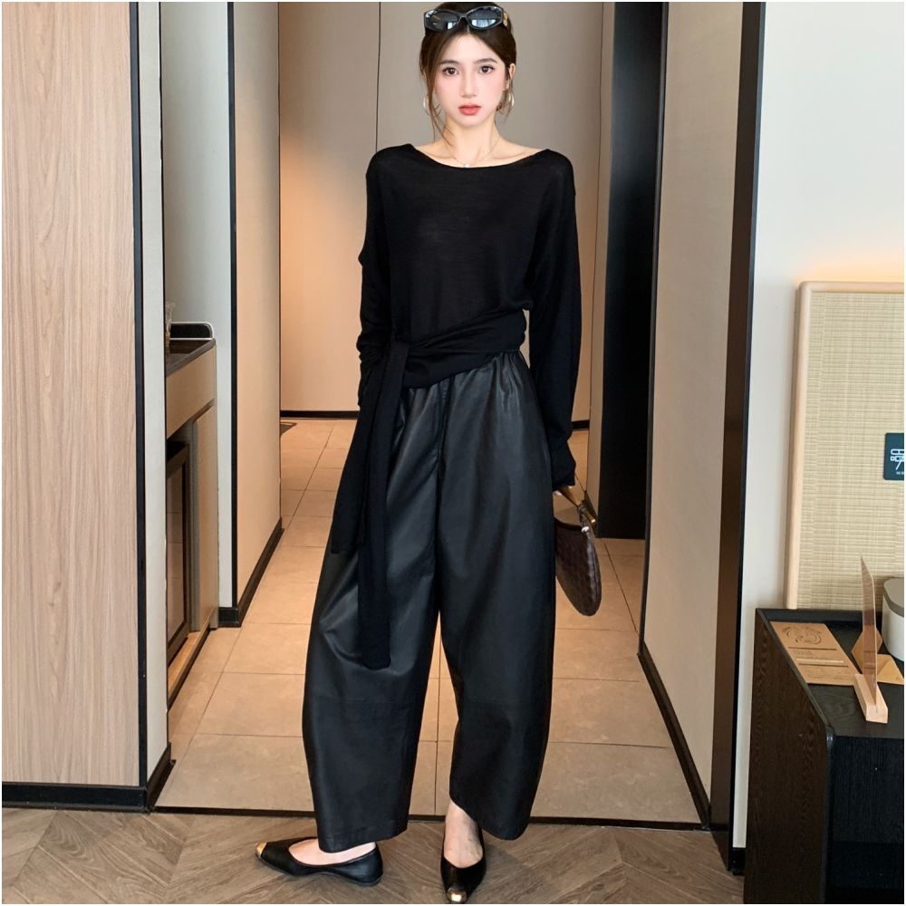 ASAYA6720 – Noir Volume Leather Pants 🖤✨