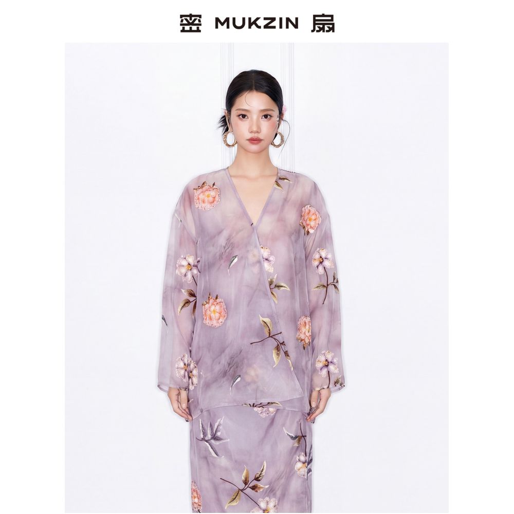Mishan 2026 Summer New Arrival A Midsummer Night s Dream New Chinese Style Embroidered Loose Purple V Neck Jacket Set image 2