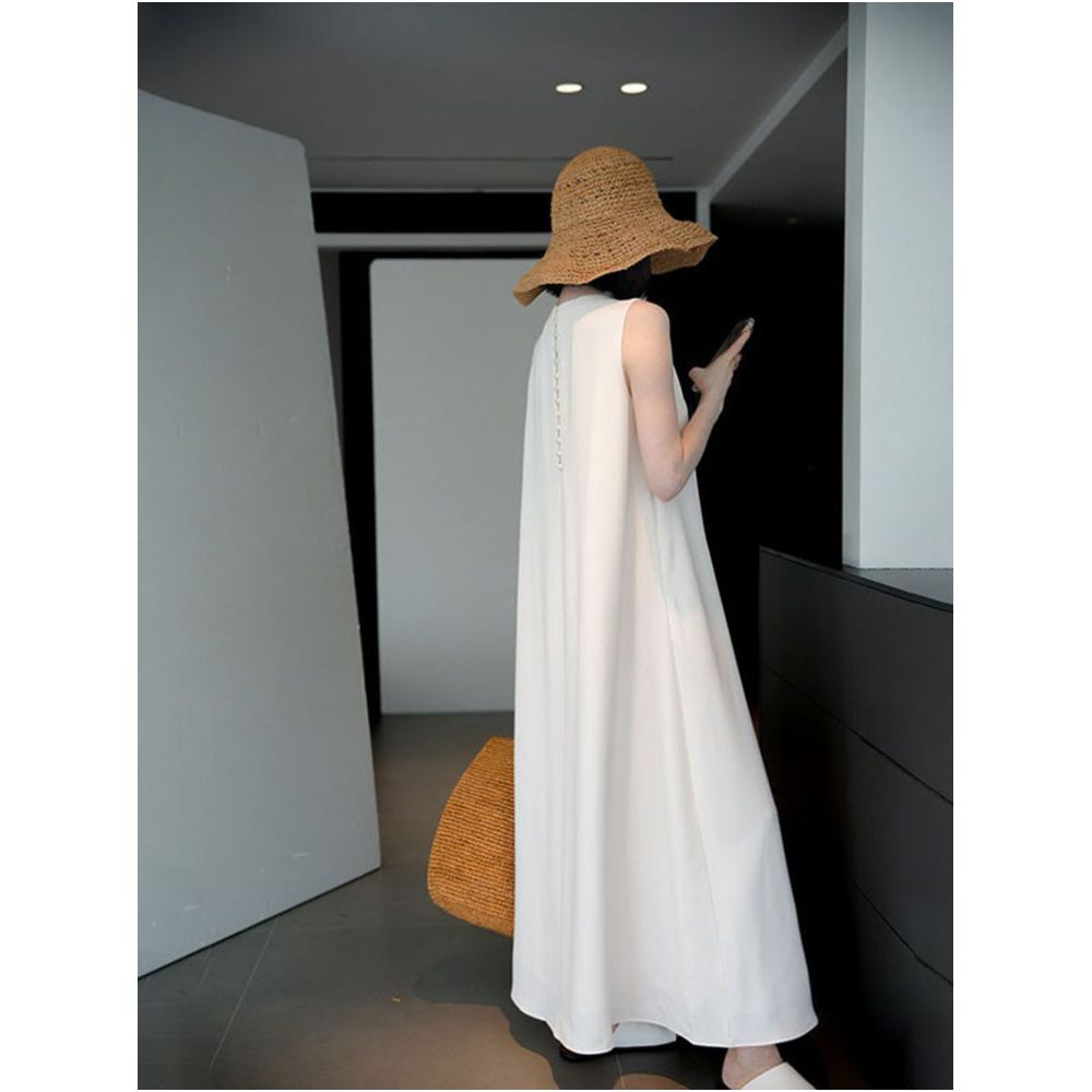 EOS Acetate Minimalist White Silk Dress High End Luxury Dress Elegant Mulberry Silk Vest Long Dress image 2
