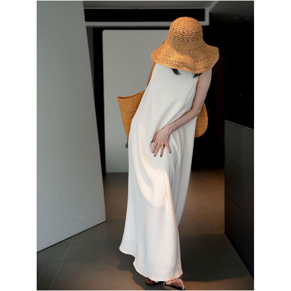 EOS Acetate Minimalist White Silk Dress High End Luxury Dress Elegant Mulberry Silk Vest Long Dress image 3
