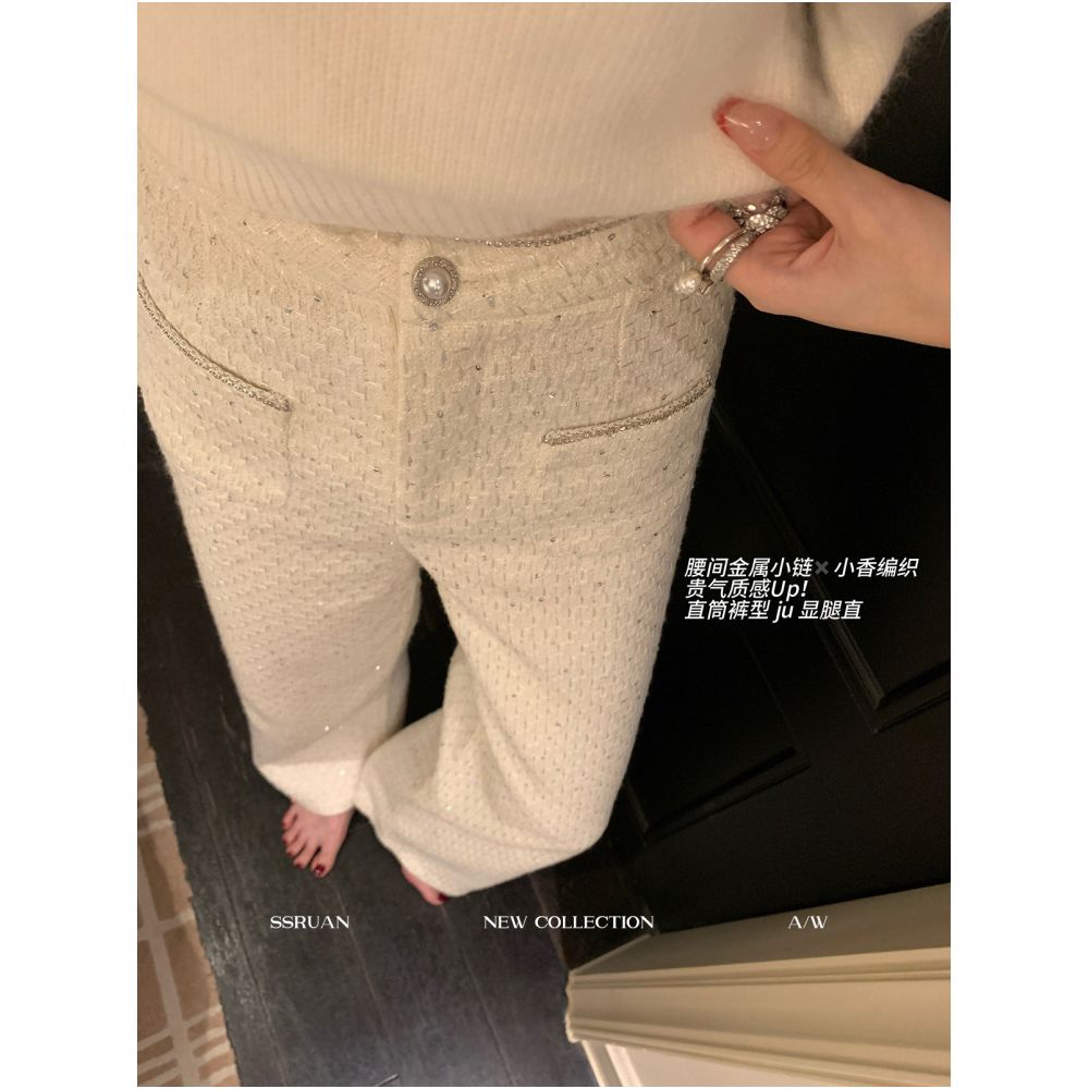 ASAYA6734 – Pearl Glow Tweed Pants ✨🤍