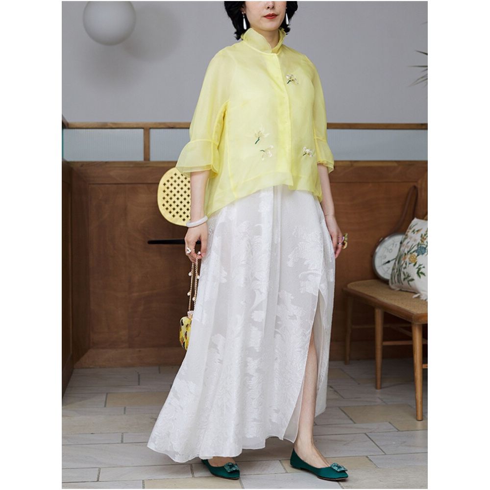 Our signature item JCL743 Ethnic Style Retro Chinese Silk Organza Embroidered Sun Protection Top for Women image 1