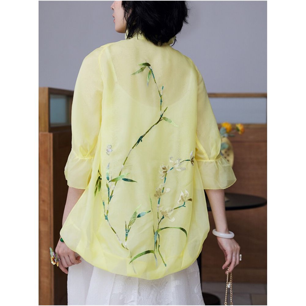 Our signature item JCL743 Ethnic Style Retro Chinese Silk Organza Embroidered Sun Protection Top for Women image 4