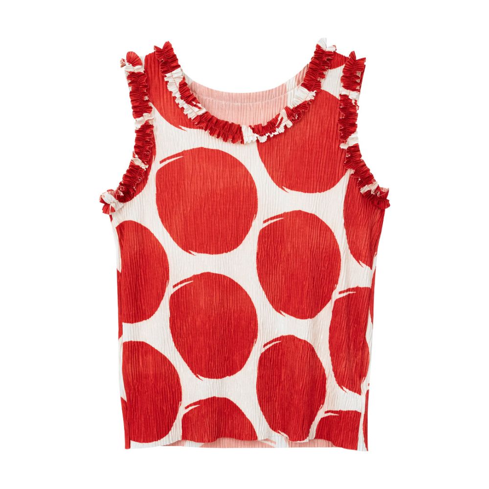 ASAYA6741 – Scarlet Polka Pleated Top ❤️⚪️
