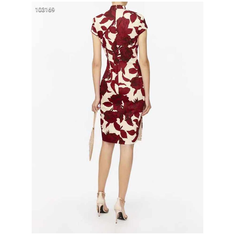 2021 New Shanghai Tang Retro Cheongsam with Rose Floral Stretch Cotton Chinese Style Stand Collar Chinese Style Button Side Slit image 3