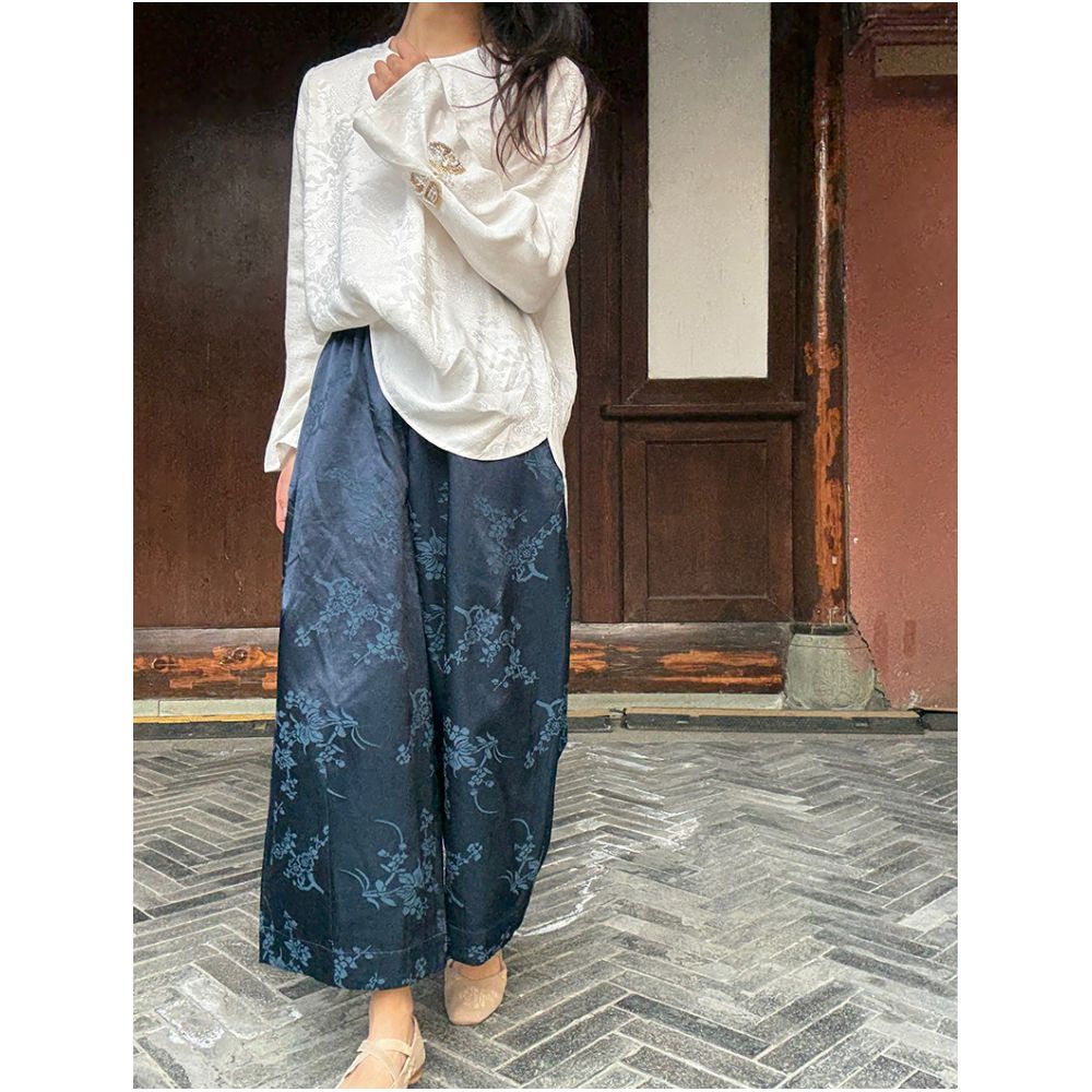 ASAYA6744 – Oriental Bloom Wide-Leg Pants 🌸🖤