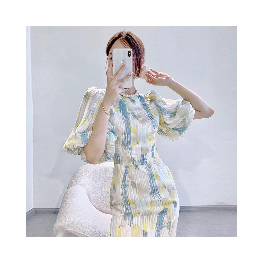 ASAYA6745 – Pastel Muse Pleated Mermaid Dress 🌼🩵