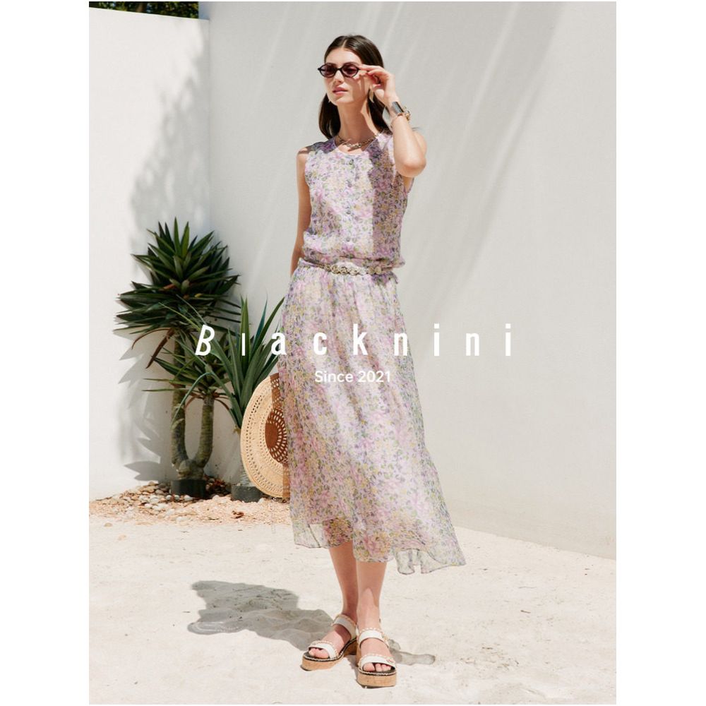 Blacknini Seven Mile Fragrance Italian Mulberry Silk Print New Chinese Style Round Neck Vest Skirt image 2