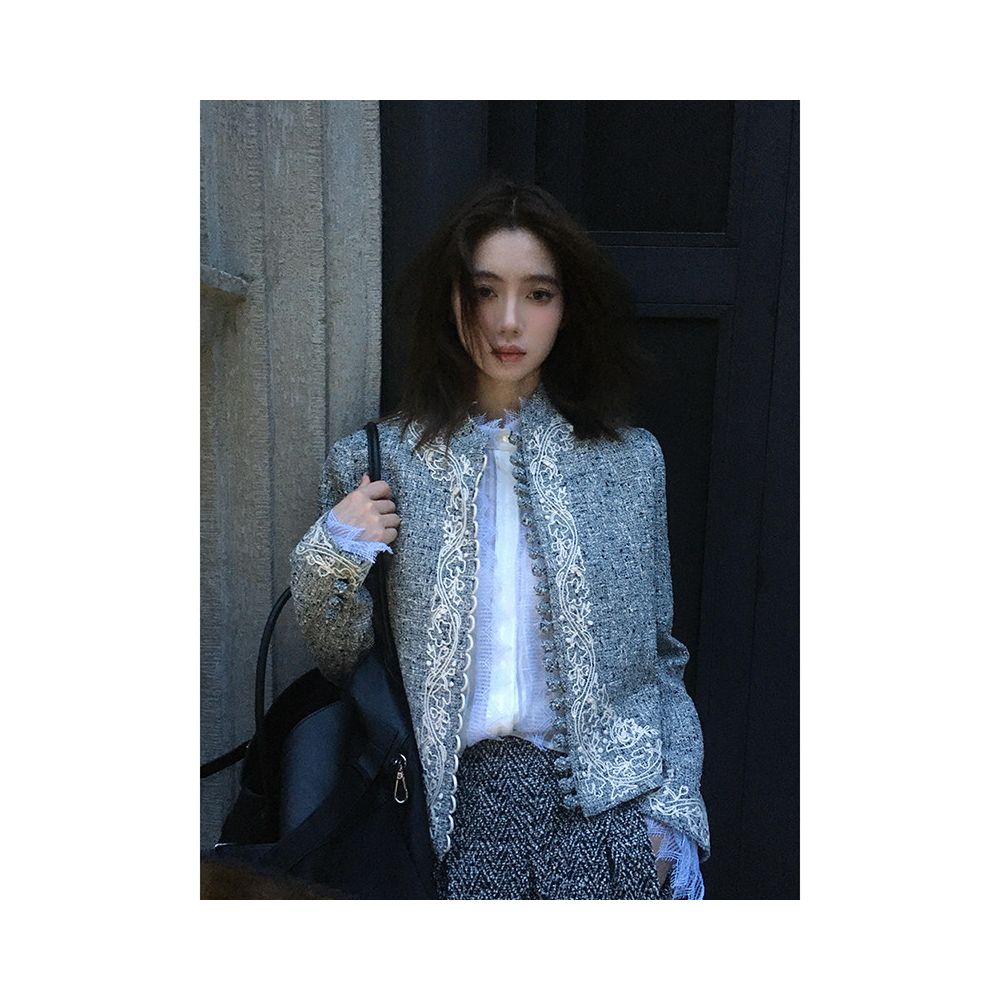 ASAYA6752 – Midnight Lace Tweed Jacket 🖤✨