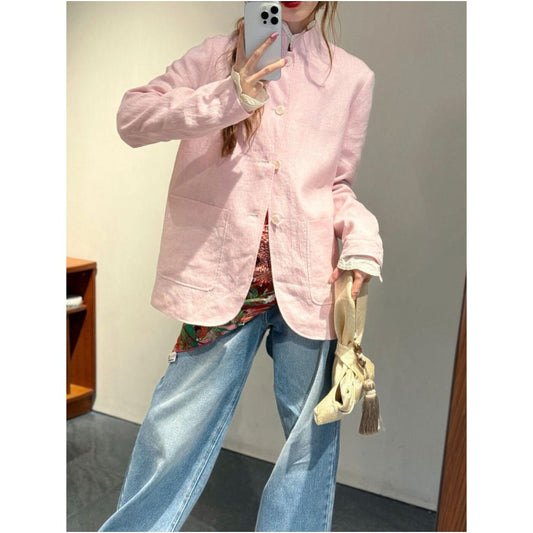 ASAYA6758 – Rosé Lumière Linen Jacket
