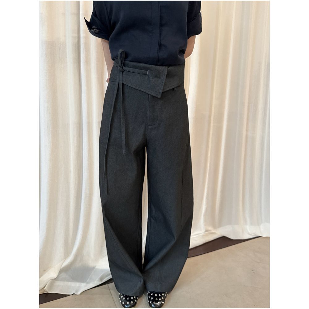 RREIKO Special Purple Gray Versatile Adjustable Waistband A Line Casual Commuter Wide Leg Kendo Jeans image 2