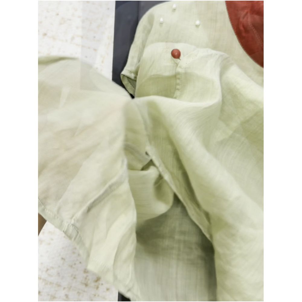 Highly recommended Love at first sight New Chinese style short sleeved ramie shirt with irregular placket Chinese knot buttons and beaded details image 3