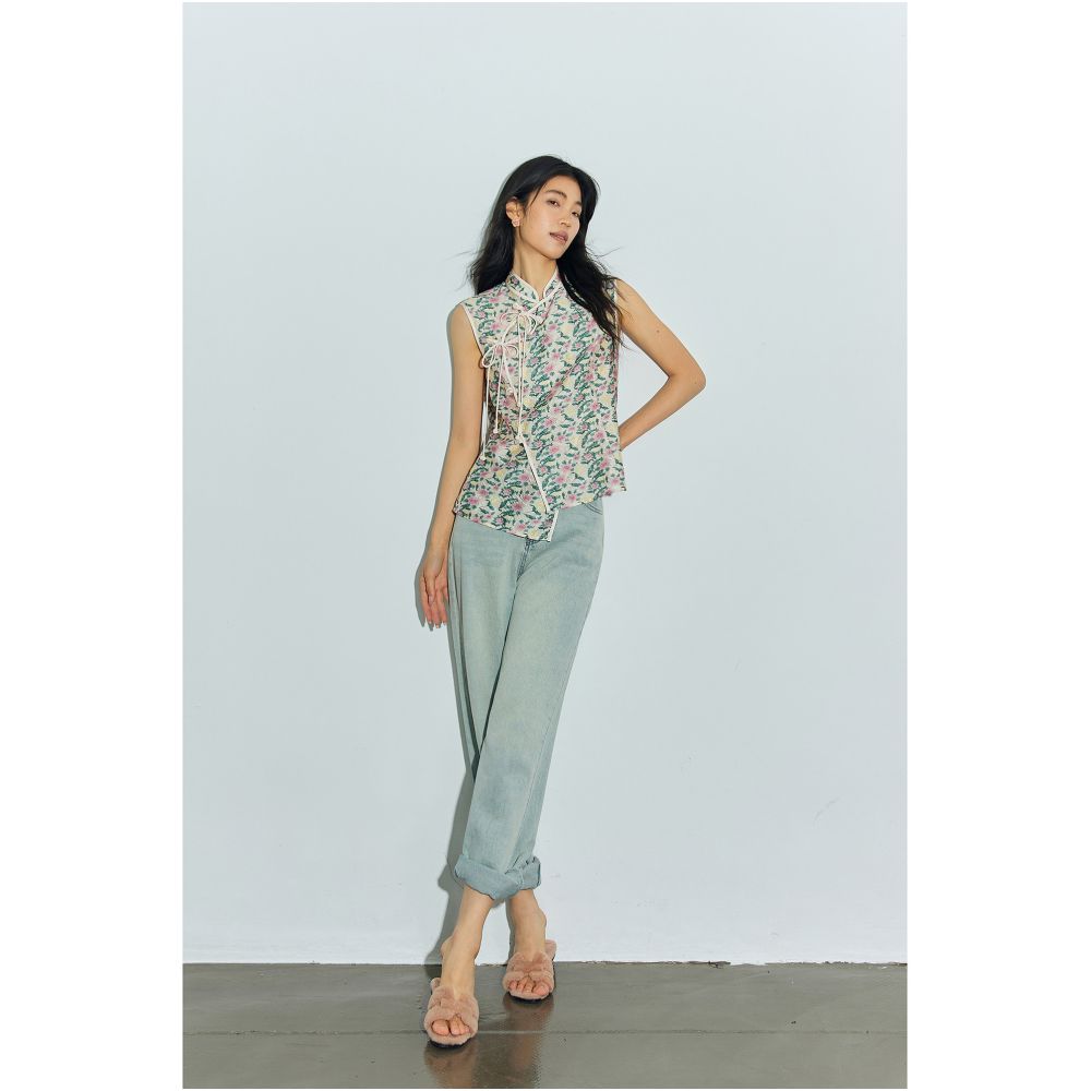 Showyee Xiuye Chinese Style Zen inspired New Chinese Jacquard Jacquard Pocket Design Stand Collar Sleeveless Vest Top image 1
