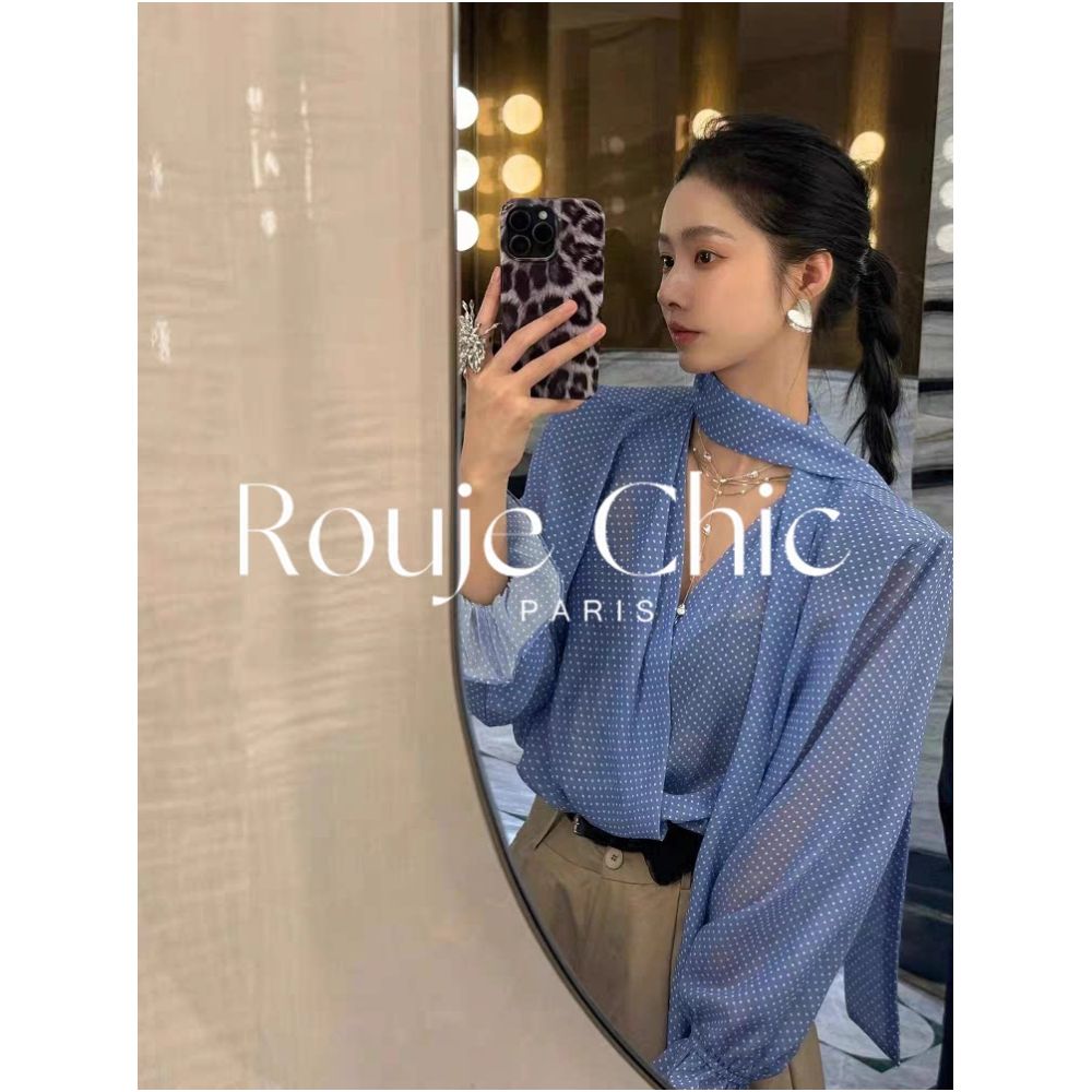 ASAYA6777 – Parisian Dot Scarf Blouse 💙✨