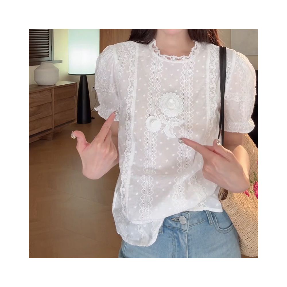 ASAYA6779 – Fleur Lace Cottage Blouse 🤍🌼
