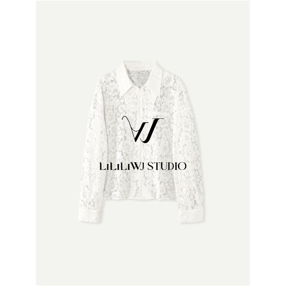 Li Wanjun s original French style nylon openwork shirt for women perfect for early spring commuting featuring a relaxed fit and stylish design image 4