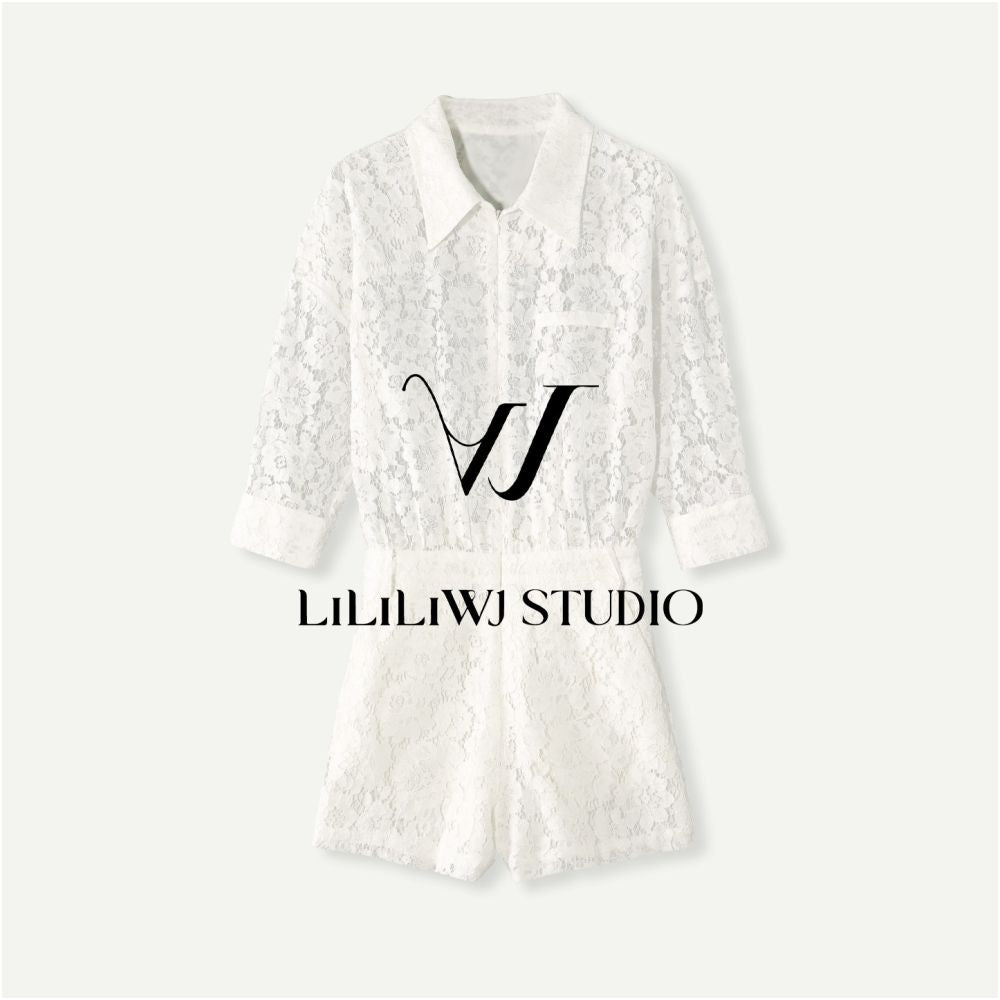 ASAYA6782 – Élise Lace Shirt & Denim Jumpsuit Set 🤍🦋