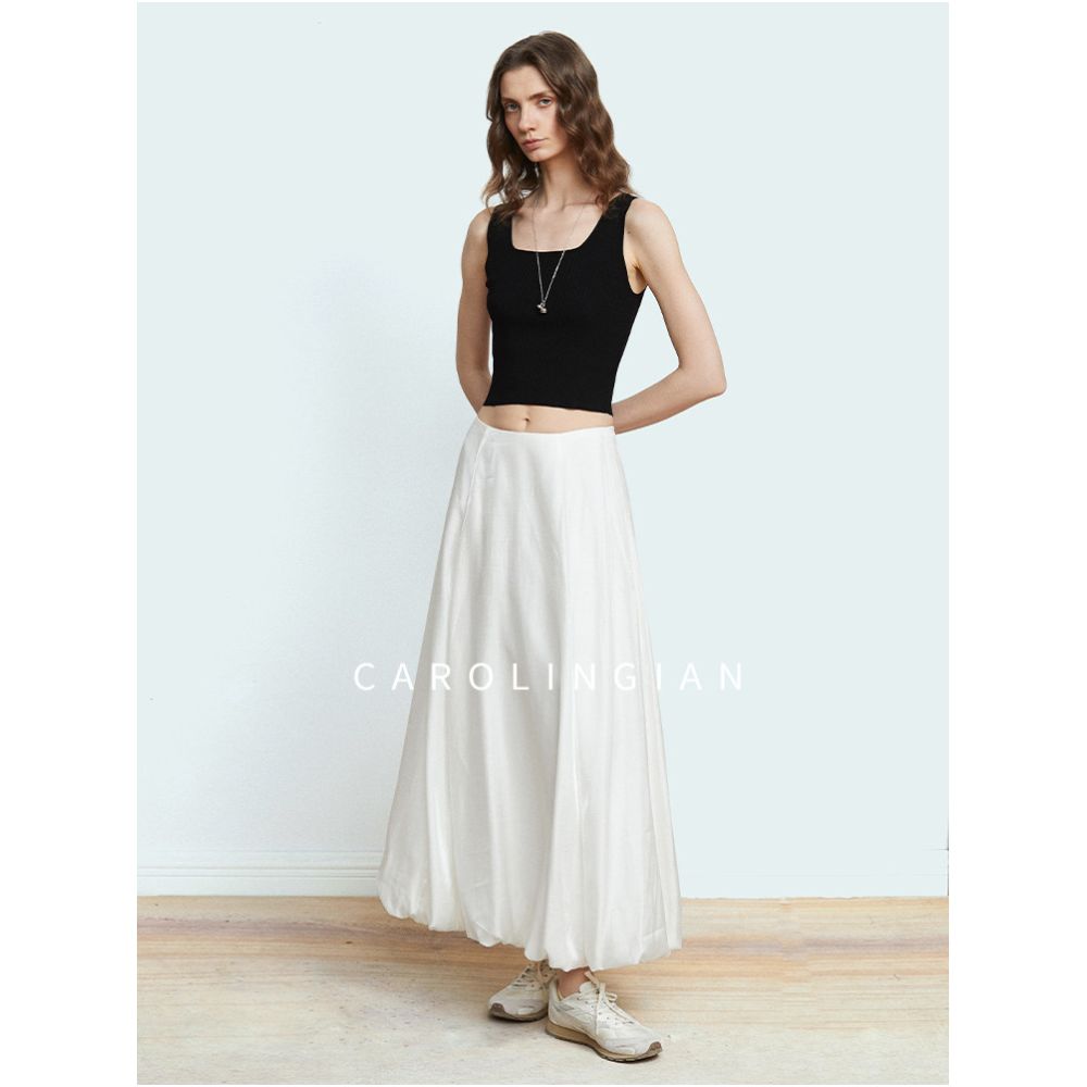 Carolingian minimalist ROW style Flowy shimmering Lyocel linen tulip skirt white mini skirt image 1