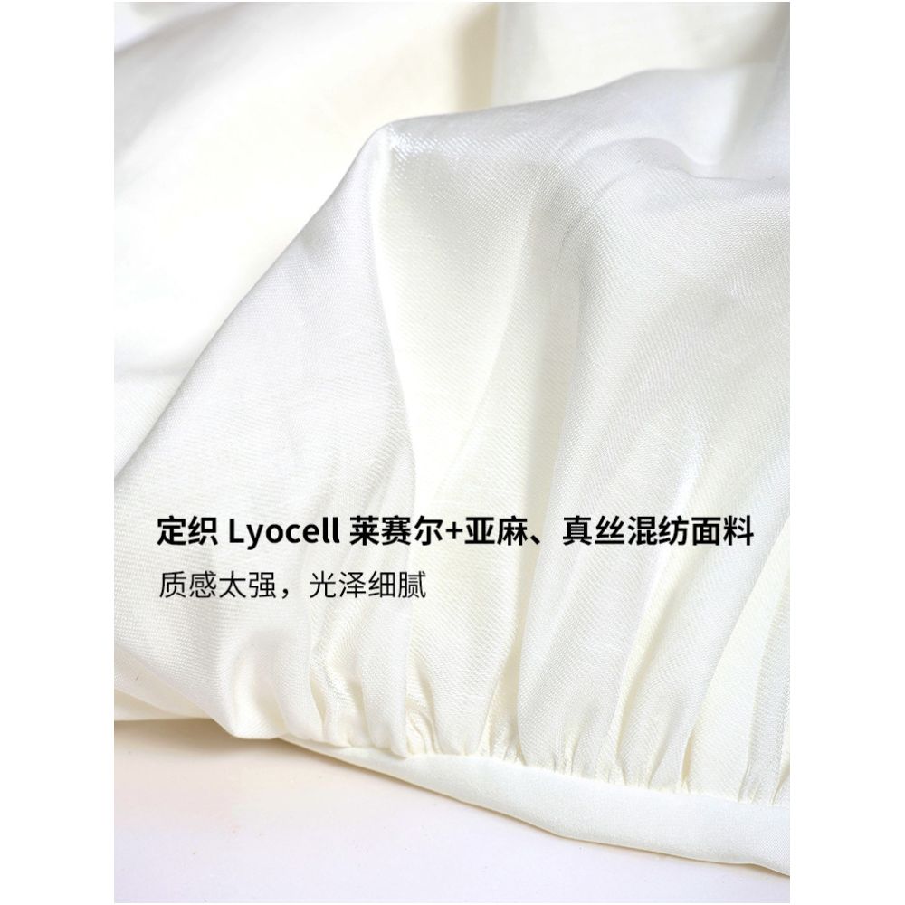 Carolingian minimalist ROW style Flowy shimmering Lyocel linen tulip skirt white mini skirt image 2