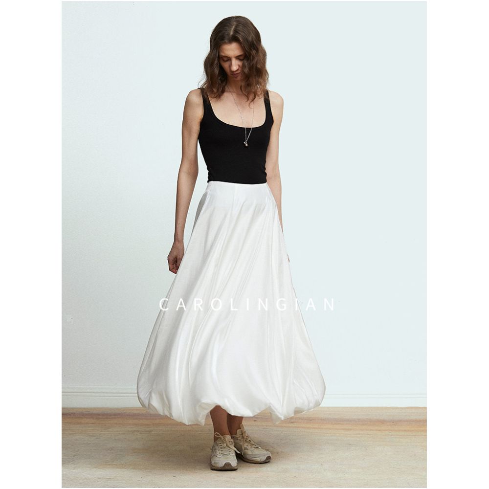 Carolingian minimalist ROW style Flowy shimmering Lyocel linen tulip skirt white mini skirt image 3