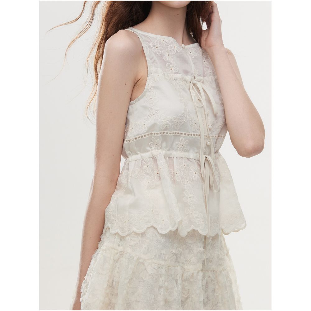 Xidi 2026 Summer Tencel Hollow out Lace Embroidered Vest for Women Stylish Sleeveless Top Slim Fit image 2