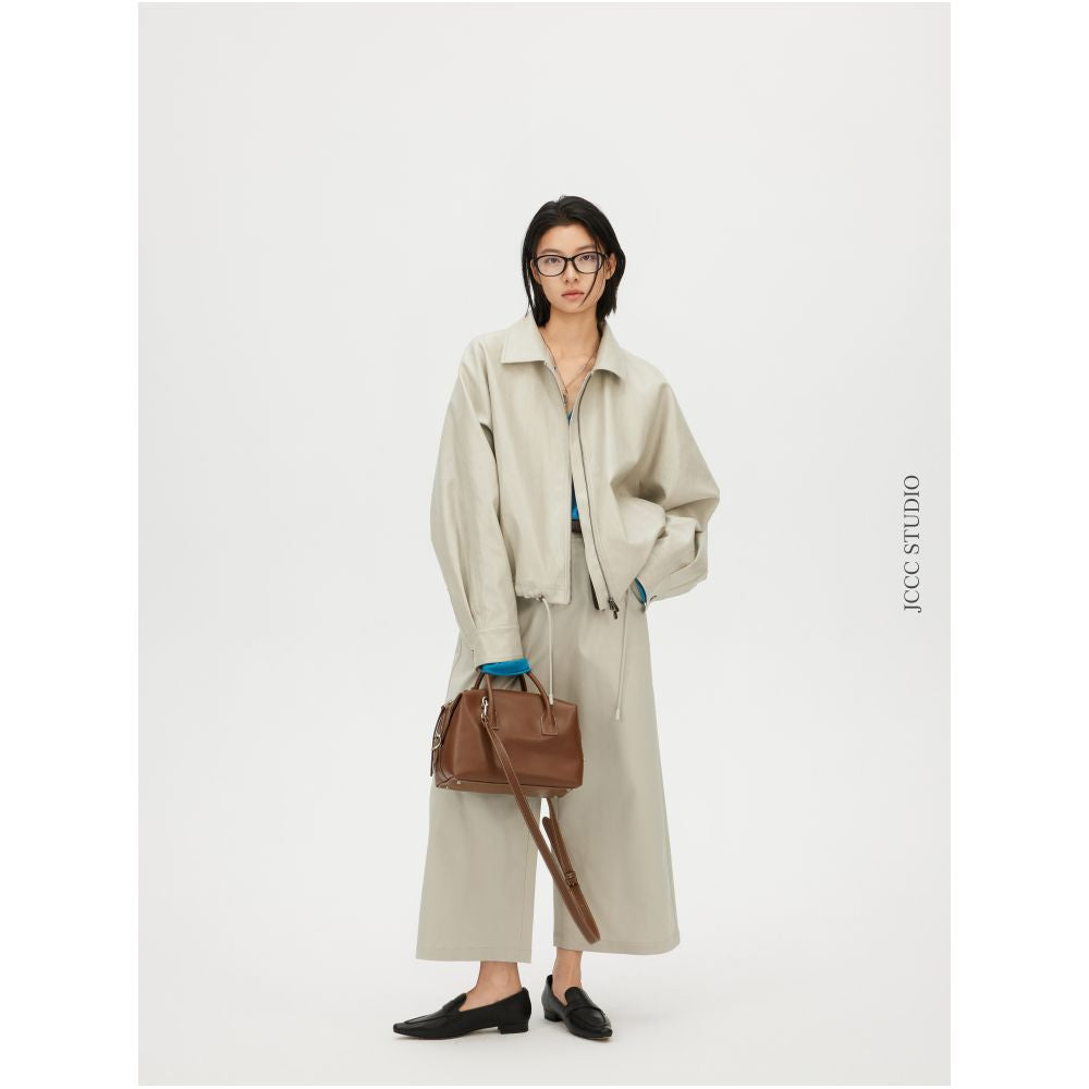 JCCC Shadow Negotiator Minimalist Green Short Leather Jacket Slimming and Versatile for Commuting image 1