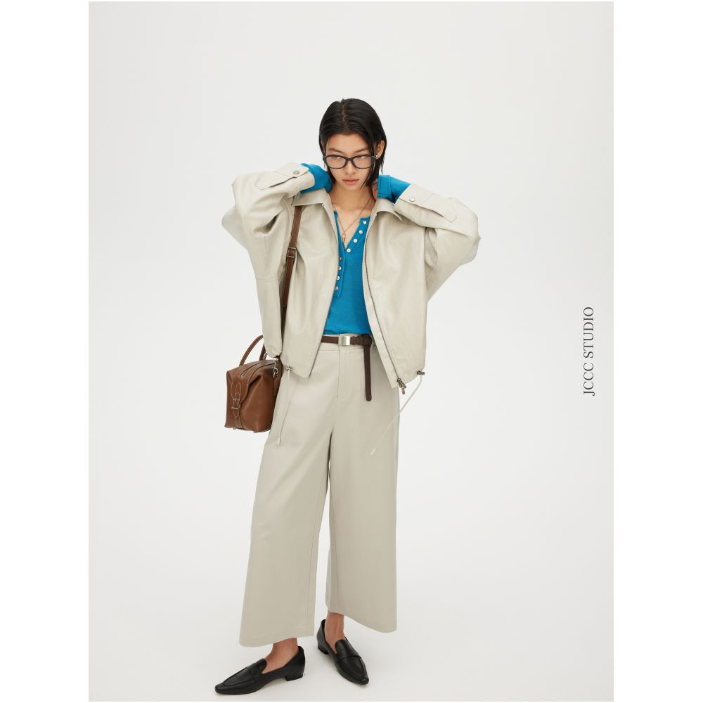 JCCC Shadow Negotiator Minimalist Green Short Leather Jacket Slimming and Versatile for Commuting image 3