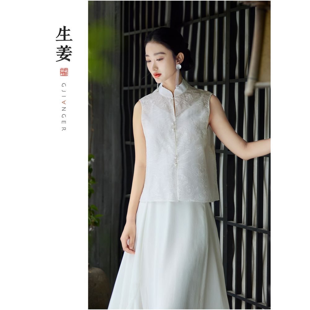 Ginger Yun Kou New Chinese Style Original 2026 Summer New Arrival Auspicious Cloud Embroidered Mulberry Silk Chinese Style Vest 31532403A image 2