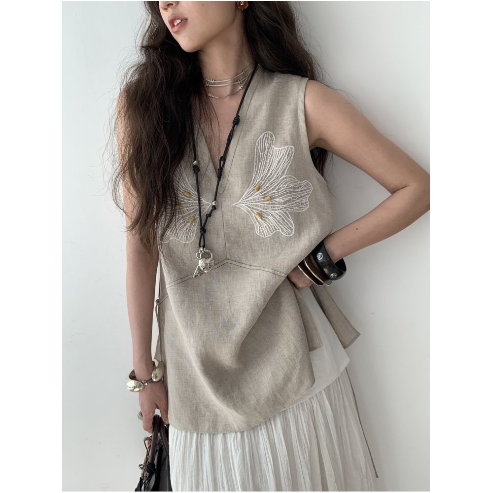 ASAYA6802 – Botanical Muse Linen Vest 🌿🤍