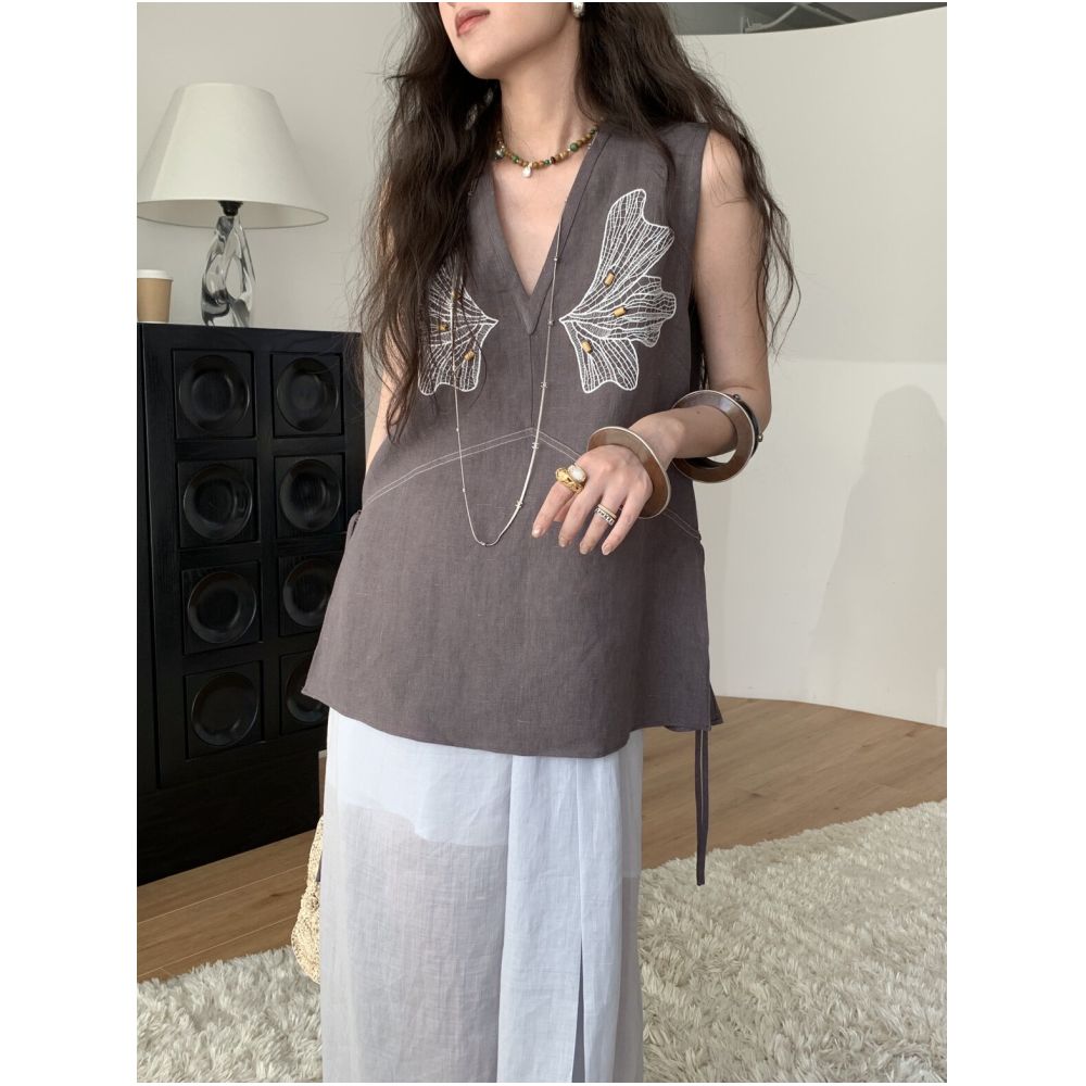 ASAYA6802 – Botanical Muse Linen Vest 🌿🤍