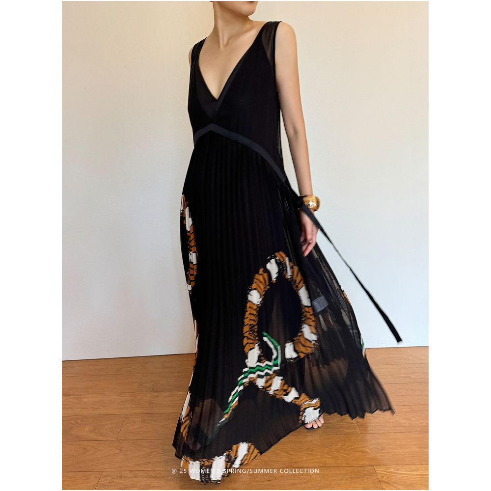 CHIC DIALECT Private Custom Runway Style Printed Pleated Dress High Waisted Slimming Elastic Chiffon Maxi Skirt image 0