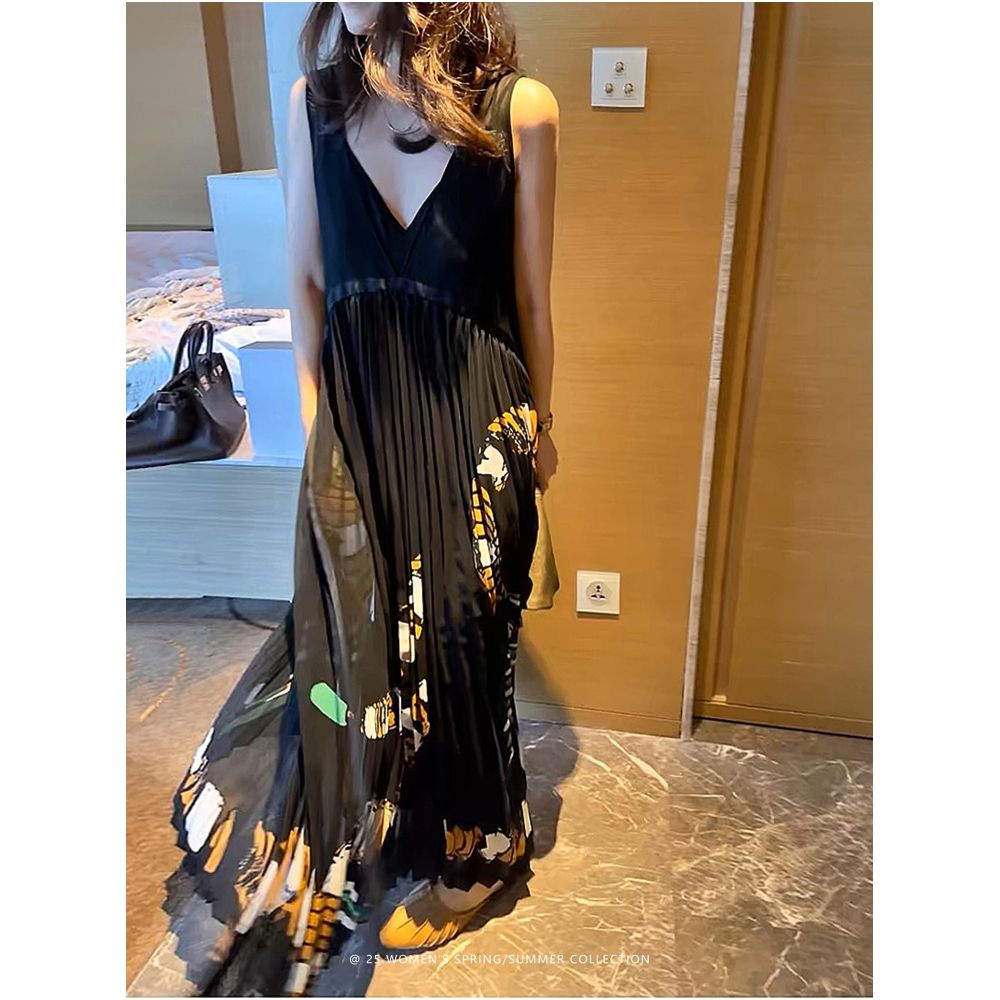 CHIC DIALECT Private Custom Runway Style Printed Pleated Dress High Waisted Slimming Elastic Chiffon Maxi Skirt image 1