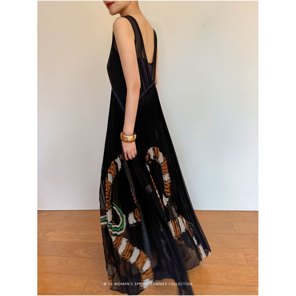 CHIC DIALECT Private Custom Runway Style Printed Pleated Dress High Waisted Slimming Elastic Chiffon Maxi Skirt image 3