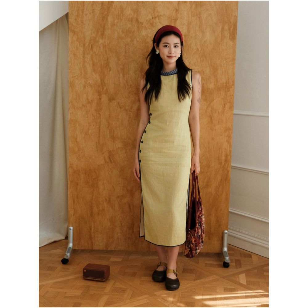 SF Express Sixteen piece Miscanthus sinensis double layered cotton yarn cheongsam with lapel design Original design image 0