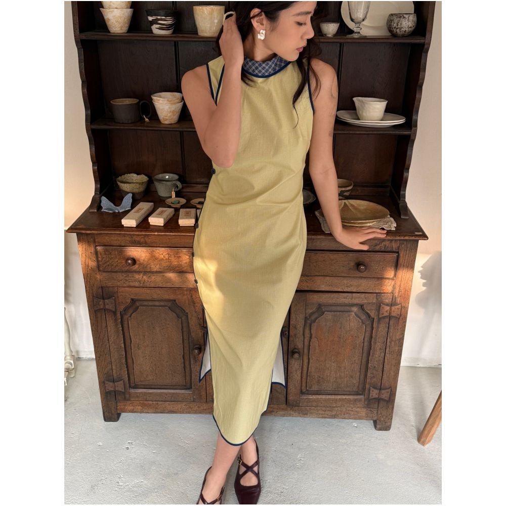 SF Express Sixteen piece Miscanthus sinensis double layered cotton yarn cheongsam with lapel design Original design image 1