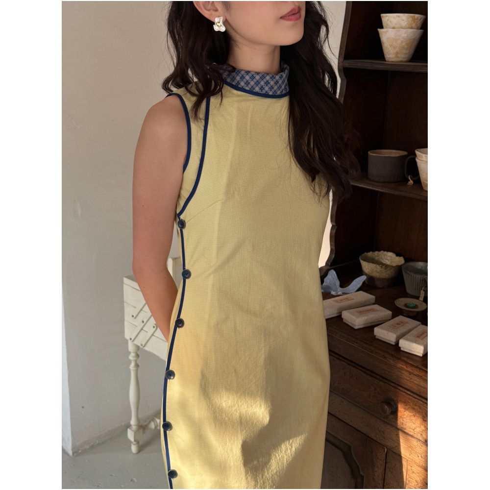 SF Express Sixteen piece Miscanthus sinensis double layered cotton yarn cheongsam with lapel design Original design image 3