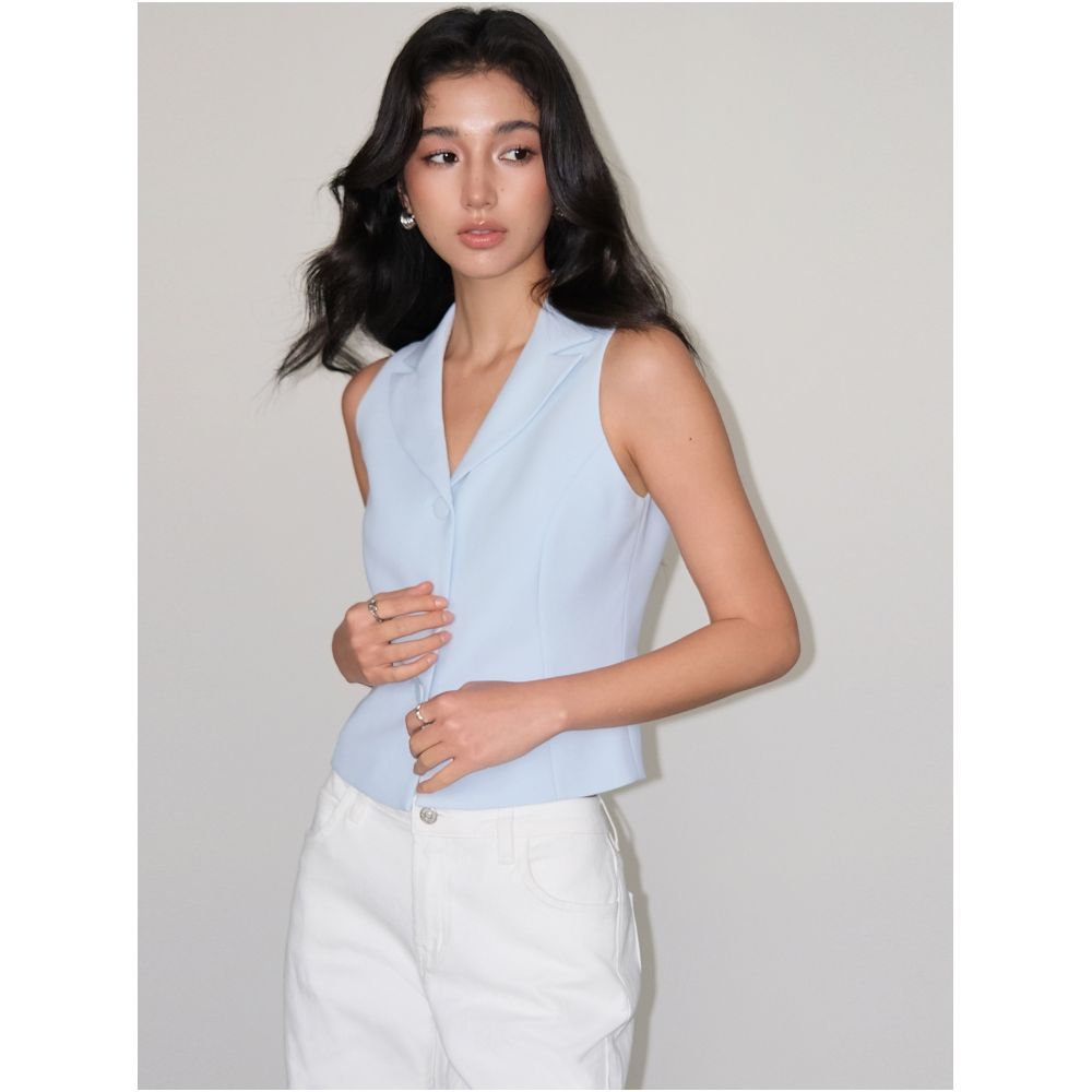 NEVA HU Free Street Classic V neck Suit Vest for Women Slim Fit Sleeveless Commuter Style Top image 0