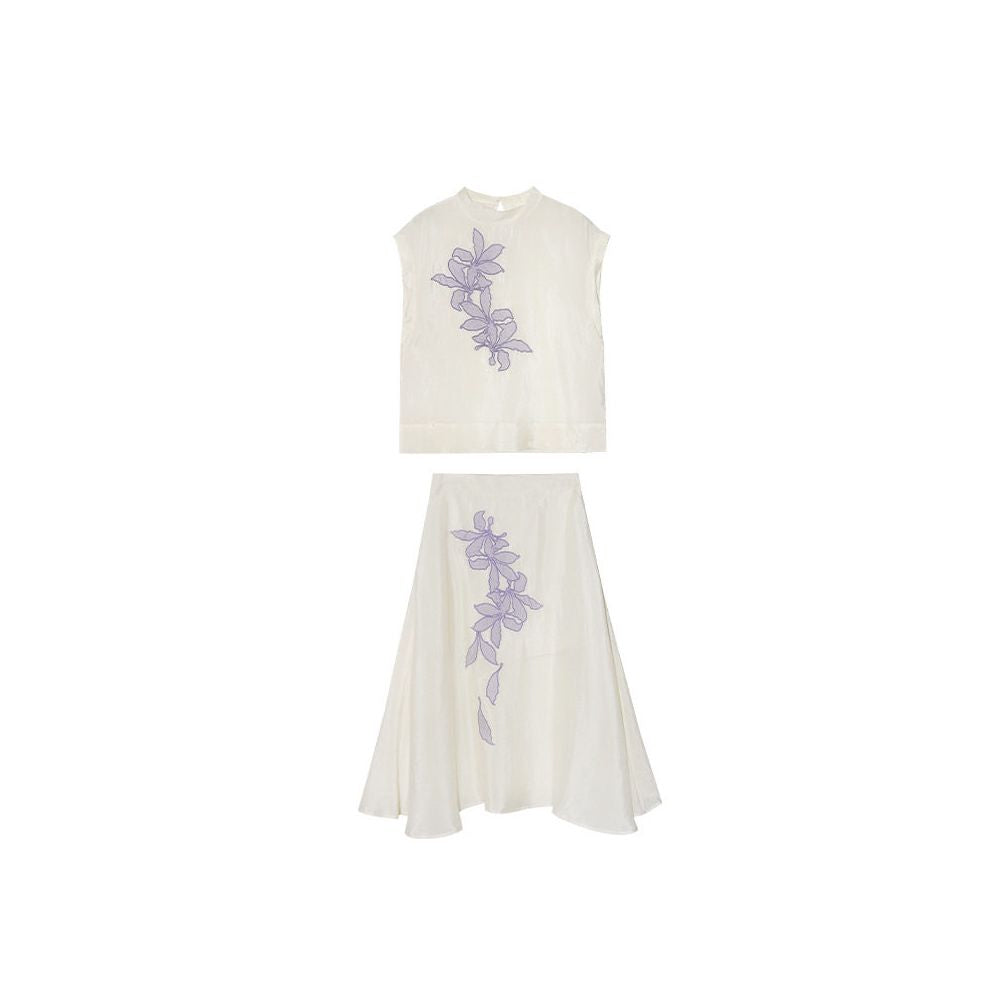 NEWOPEN 2026 Summer New Chinese Style Embroidered Elegant Sleeveless Top and Skirt Two Piece Set for Women image 4