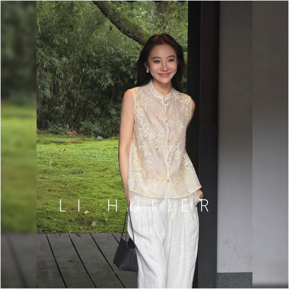 ASAYA6827 – Pearl Blossom Organza Vest ✨🌼