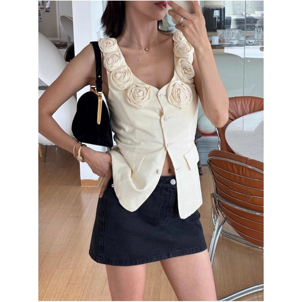 Uruguay Tach Spring Summer Loire Linen Camisole Top with Floral Design Stylish and Elegant Same Style as Savis image 1