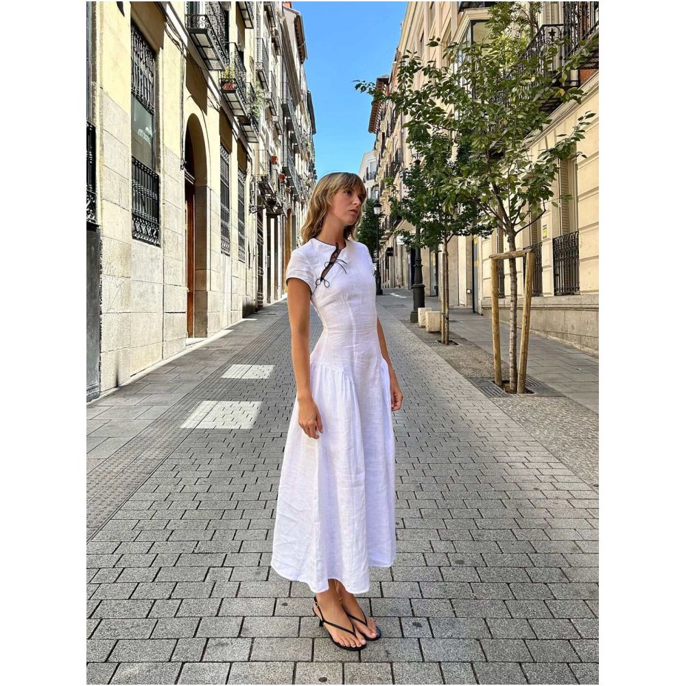 dissh New Chinese Style Pure Linen Simple Outfit Age Reducing Retro Dress Short Sleeve Slimming Long Skirt image 0