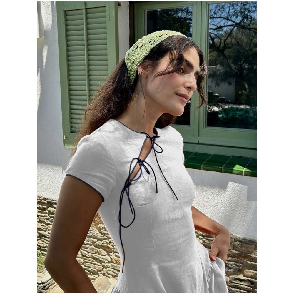 dissh New Chinese Style Pure Linen Simple Outfit Age Reducing Retro Dress Short Sleeve Slimming Long Skirt image 2