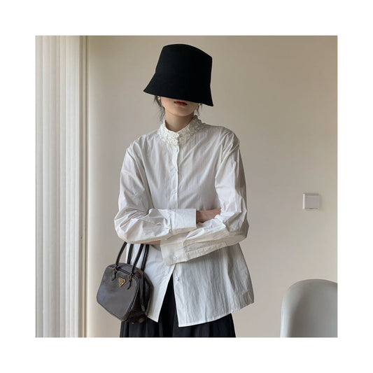 ASAYA6862 – Celeste Ruffle Collar Shirt 💙🤍✨
