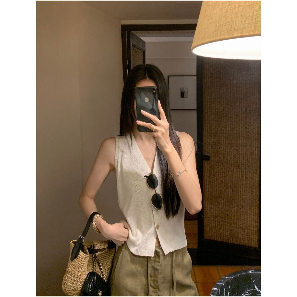 MULVAN s minimalist V neck cardigan vest inspired by poetry is a versatile layering piece for women perfect for layering image 2